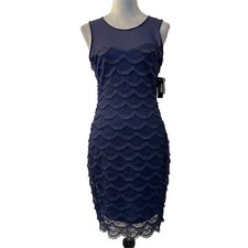 GUESS Women's Size 8 Blue Eyelash-Fringe Bodycon Knee Dress Gothic Whimsigoth