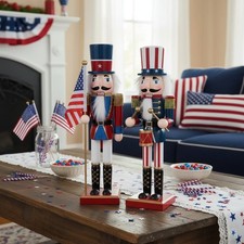Decoraciones Cascanueces de Madera 14" Día de la Independencia - Rojo, Blanco, Azul Patriótico