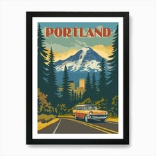 Portland, Oregon Vintage Travel Pos Framed Wall Art Poster Canvas Print Picture