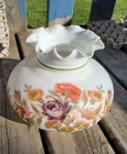 Vtg Milk Glass Hurricane Lamp Shade Floral 7" Fitter Ruffled Top Parlor Globe