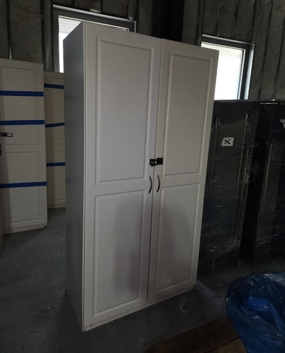 White Freestanding Storage Cabinet, 2 Doors, Raised Panel Doors, Solid