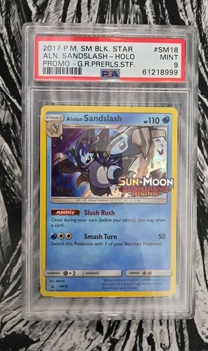 PSA 9 2017 POKEMON SM BLACK STAR PROMO #SM18 ALOLAN SANDSLASH-HOLO STAFF/PRERLS