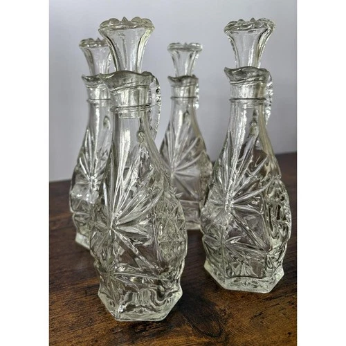 Vintage 4 Anchor Hocking Early American Pressed Glass "Star of David" Cruet