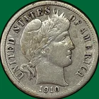 1910-D Barber Dime Very Fine VF Coin #36612