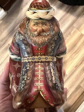 Carved Russian Folk Art Santa marked Makarov & co for  Bozena & Stefan (1997)