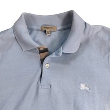 Polo uomo Burberry London blu chiaro cotone piqué nova check placket M