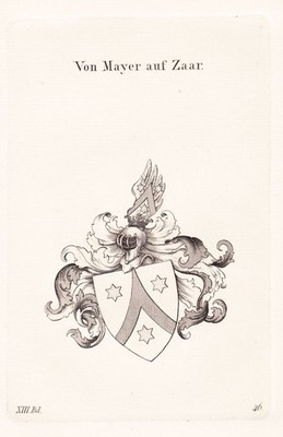 Mayer Zaar Wappen coat of arms Kupferstich Genealogie Heraldik heraldry 1820