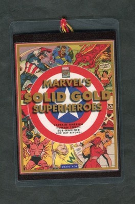 MARVEL'S GOLD SUPERHEROES COMIC BOOK ART DOUBLE SIDED LAMINATED BOOKMARK. NEW!