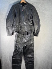 Hein Gericke Echt Leder Motorcycle Racing Suit Black Leather Jacket 44 Pants 36