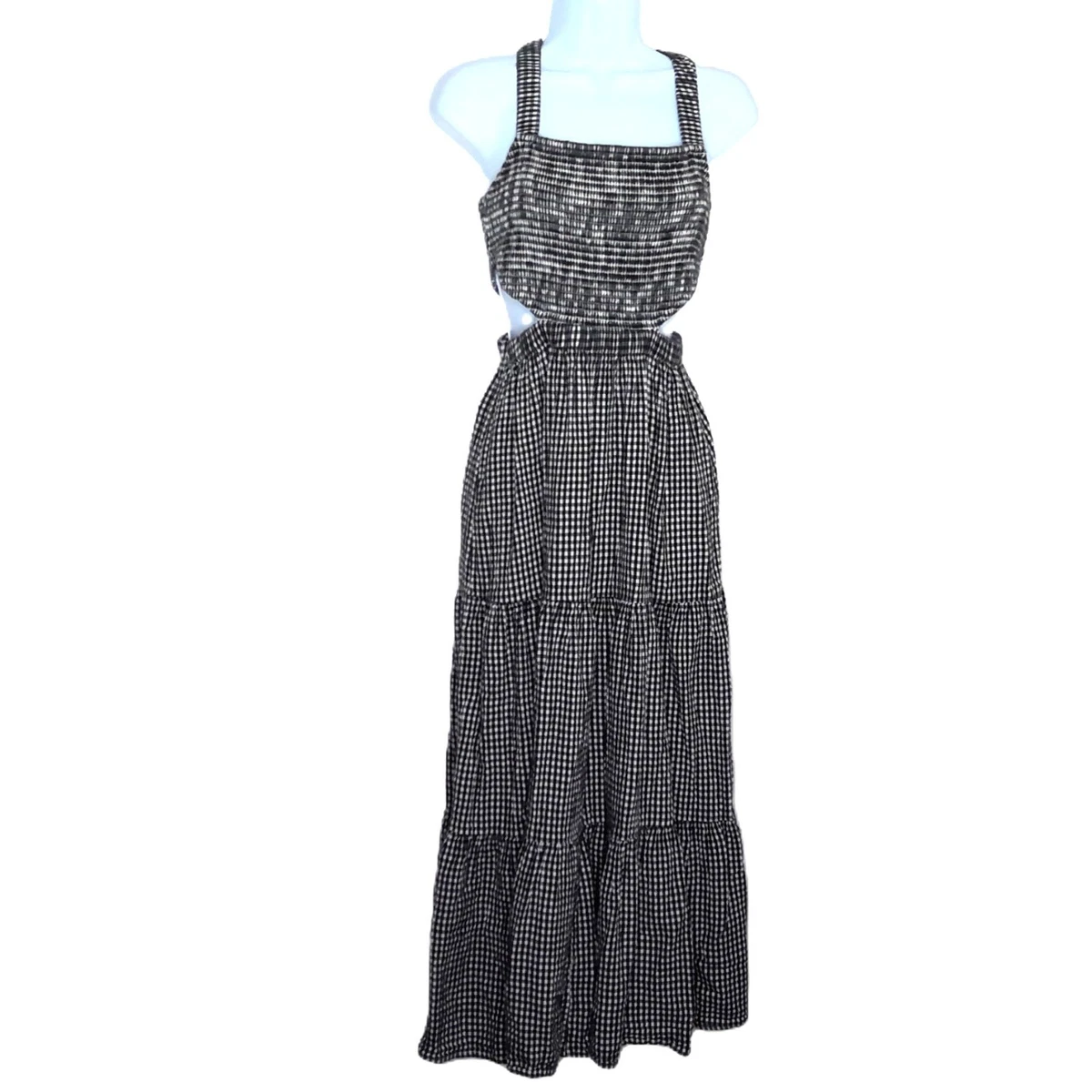 chinese dress ladies American Eagle Gray Square Neck Puff Sleeve A Line Tiered Midi Dress S –  Brie