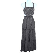American Eagle Gingham Dress Sleeveless Cut Out Maxi Tiered Ruffle EUC Sz S