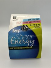 L'eggs Sheer Energy Control Top Pantyhose Tights, Moisturizing, Size B, BLACK