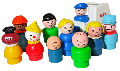 Vintage Fisher Price Little People Lot of 10 Peg Figures With Mail Truck