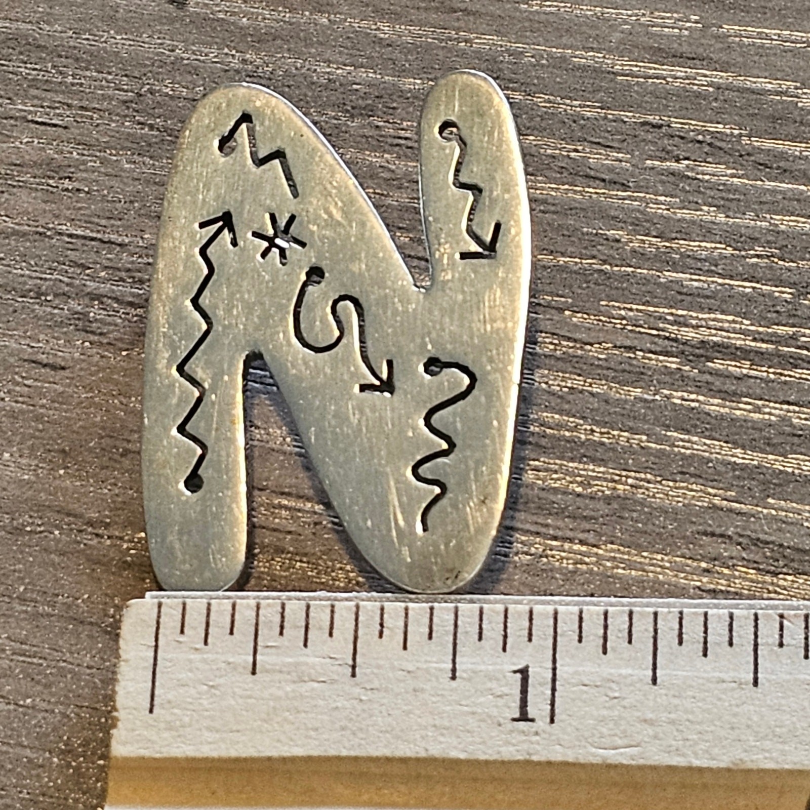 Vintage Sterling Silver Alpaca Mexico Zig Zag Letters N or Z Brooch with Arrows