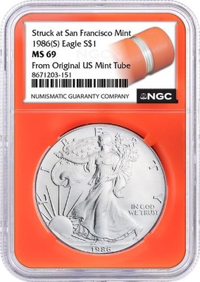 1986 (S) $1 1 oz Struck at San Francisco Silver Eagle NGC MS69
