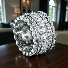 Luxury Multi-Row Full Eternity Ring – Silver-Tone Triple Band Design