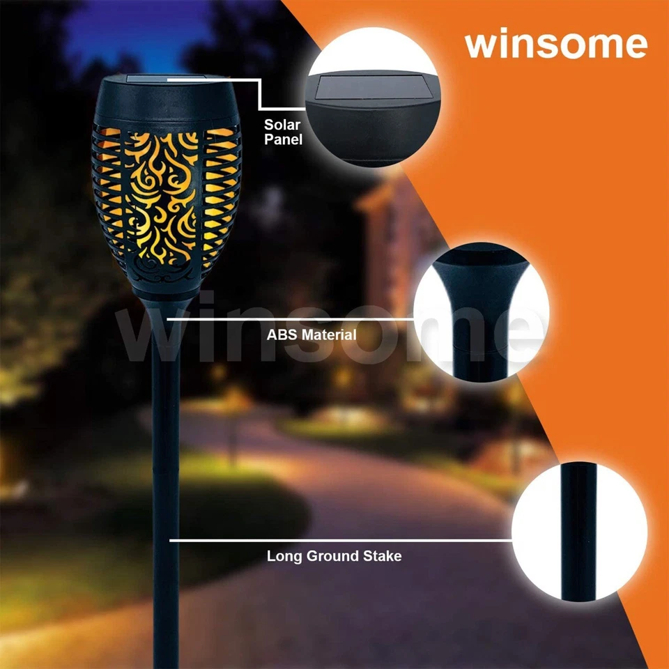 2PCS LED Flame Solar Torch Light Waterproof Flickering Dancing Path Garden - Image 2 of 4