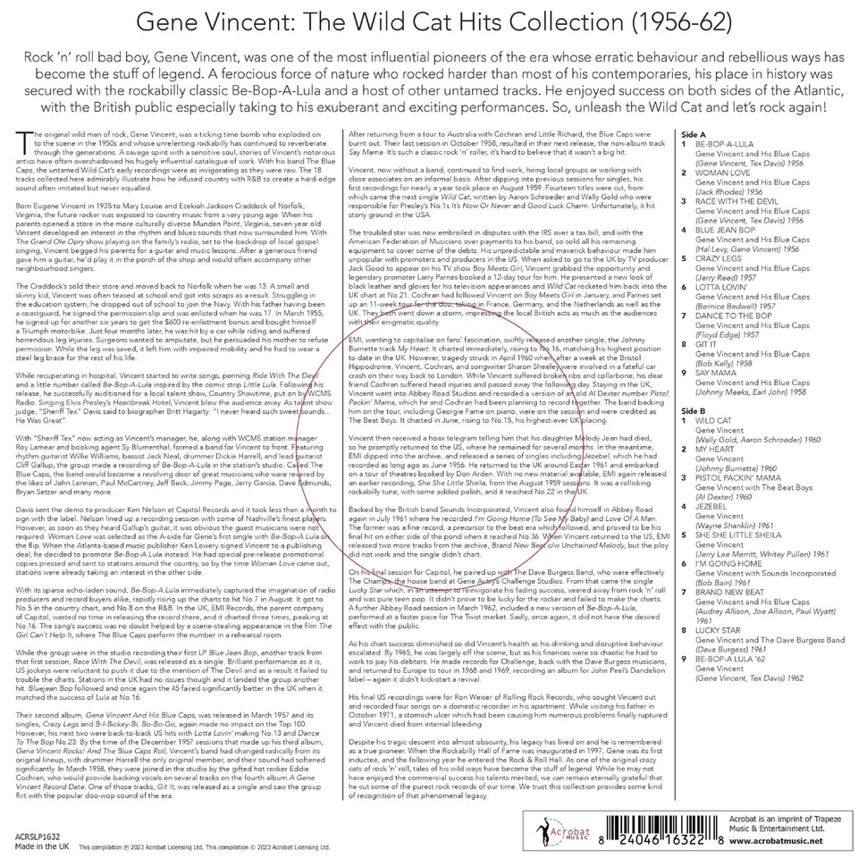 Gene Vincent: Wild Cat 1956-62 LP 12" Vinyl Record 140g - Image 2 of 4