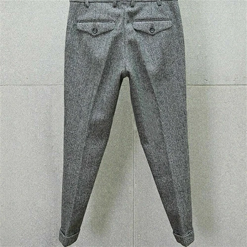 Herren Fischgrät Tweed Hose Wollmischung gerades Bein Hose Freizeit Slim Fit - Bild 5 von 7