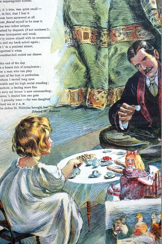 Christmas Morning 1898 FATHER SHARES TEA TIME w DAUGHTER Matted Puck Print Poem - Picture 5 of 12