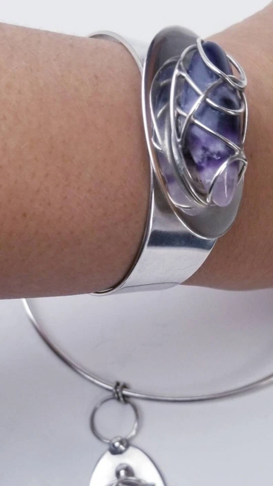 Collar y pulsera Dansk Smykkekunst brutalista placa de plata y amatista torque Foto 4 de 4