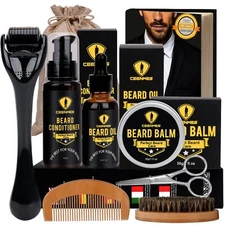 Beard Growth Kit Derma Roller Boosts Hair Mustache Serum Oil Balm Men Care Gift