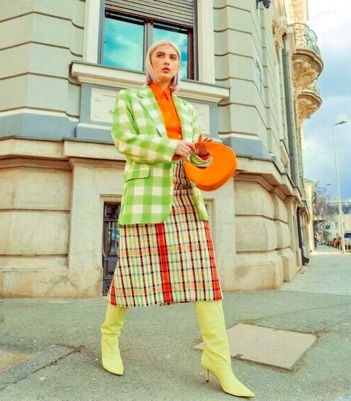 NWT Zara Green Pink Black Check Plaid Tartan Pencil Midi Skirt RRP