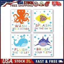Set of 4 8 X10 Colorful Bathroom Ocean Life Quotes. No Frame Included