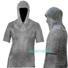 Chain Mail Armor Museum Replica Chain Mail Armor Halloween Long Shirt and Coif