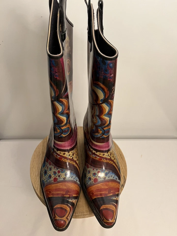Madeline Womens Puddles Western Rain Boots SZ 6 - Image 2 of 4