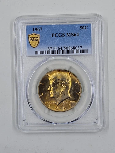 1967 50C PCGS MS64 Gold Toned Kennedy Half Dollar