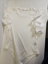 Shein White Short Puff Sleeve Bodysuit Size: Xtra Large