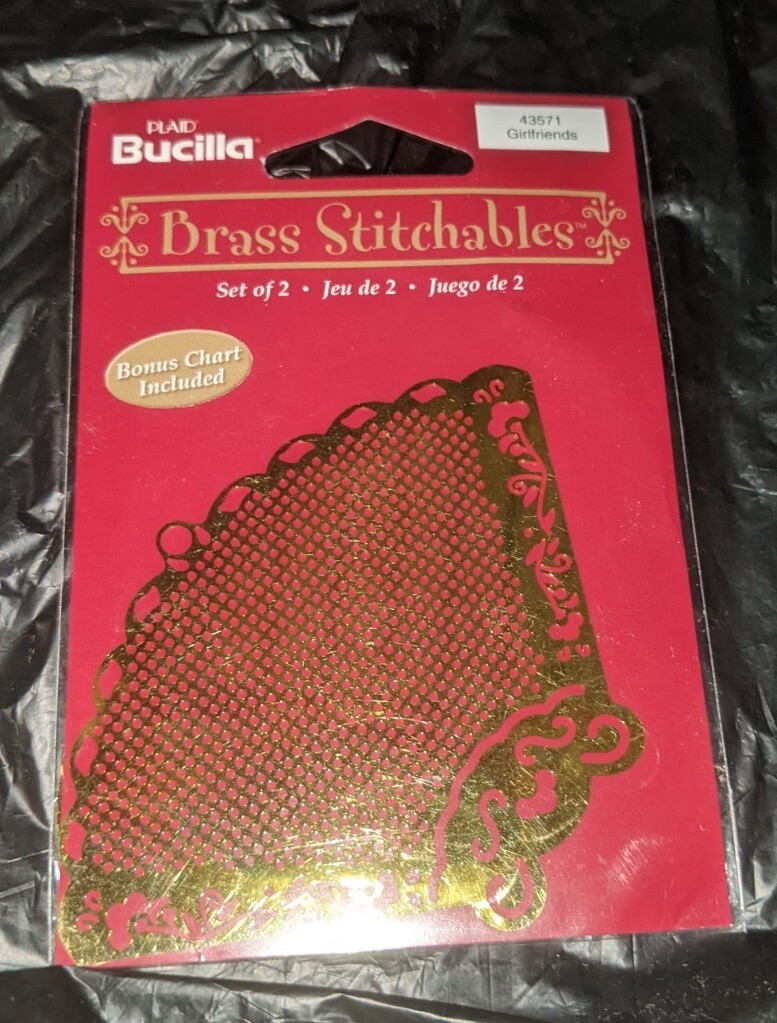 Plaid Bucilla Brass Stitchables Girlfriends Set of 2 Cross Stitch Forms