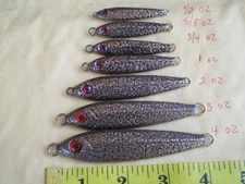 6 PCS ANCHOVY FISH JIG/SPOON STYLE LURE BAIT, 3/4, 1, 2 OZ. 2 EA. METALIC BRONZE