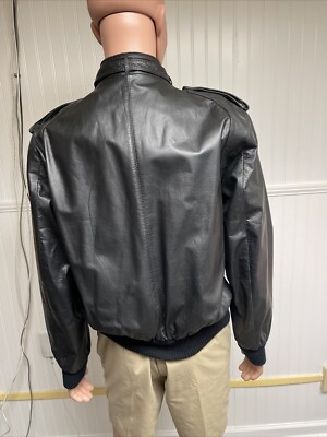 Vintage 1980s Members Only Black Leather Cafe Racer Jacket 42 M/L