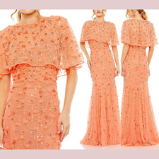 NWT Mac Duggal [ 4 ] 93653 Embellished Illusuion Cape Sleeve Trumpet Gown J1068