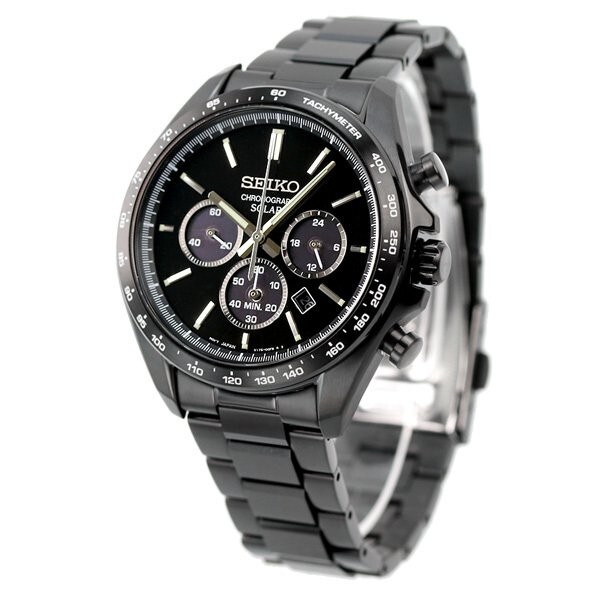 Seiko Selection SBPY169 Solar Chronograph Men's Watch All Black