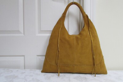 Hobo International Nomad Boho Mustard Suede Leather Tassels Hobo Shoulder Bag