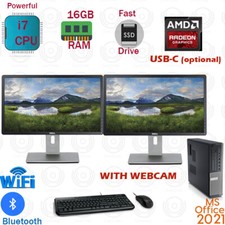 FAST Custom Dell PC i7 Win10 1TB SSD 16GB RAM USB-C Dual Monitor Desktop