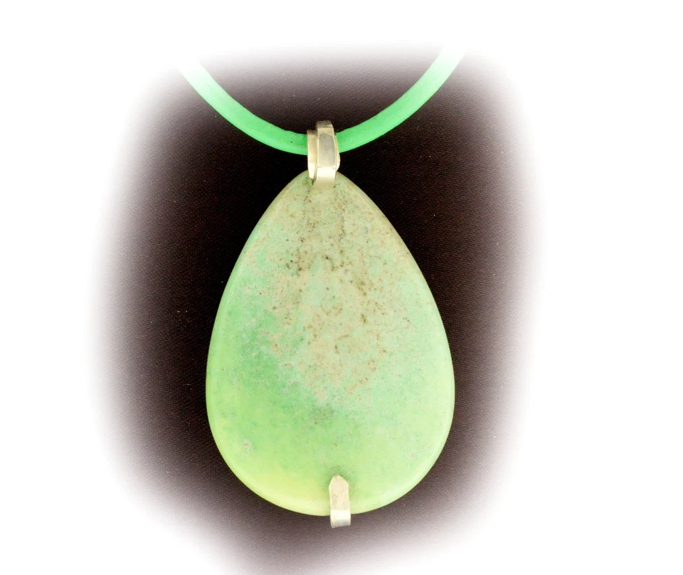 Collar de jaspe verde cordón de cuero envoltura de alambre de plata esterlina unisex hombre mujer  Foto 2 de 4