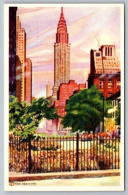 #ad #ad Postcard Morning 42nd St and 1st Ave Chrysler Building Water Color New York City $5.57