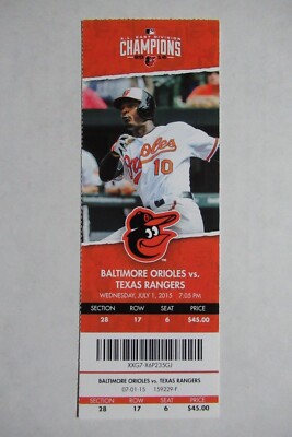BALTIMORE ORIOLES VS TEXAS RANGERS 7/1/2015 FULL TICKET ~ ADAM JONES