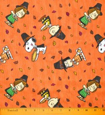 Peanuts Thanksgiving Fabric - HALF YARD - 100 Cotton Orange Fall Autumn Snoopy