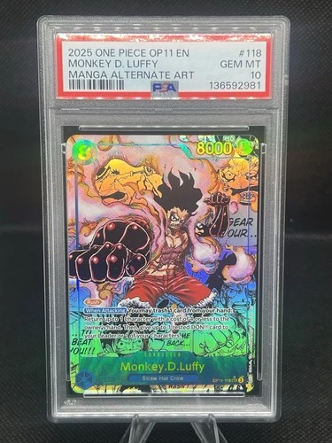 2025 ONE PIECE OP11-118 MONKEY D LUFFY MANGA ALT ART English PSA 10 GEM MINT