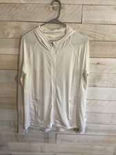 Athleta Womens Medium White Lightweight Full Zip Hooded Athletic Work Out Jacket