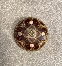 Victorian Enamel Metal Antique Button Unique Brass Overlay 1-1/4  
