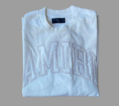 Amiri Men's White Crewneck Embroidered Logo Luxury Designer Streetwear Large