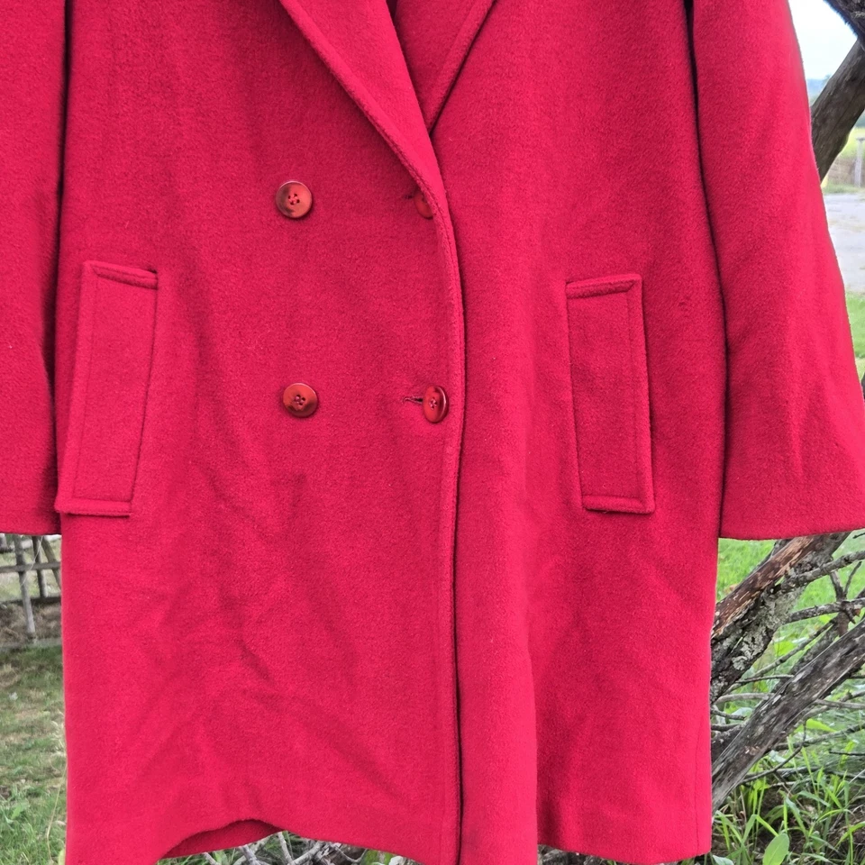 Vintage L.L Bean Made In USA Wool Double-Breasted Red Peacoat Jacket Women's 14 - Image 3 of 4