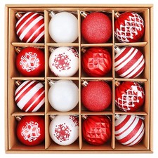 16PCS Christmas Ball Ornaments, 2.36 Inch Red and White Set, Shatterproof