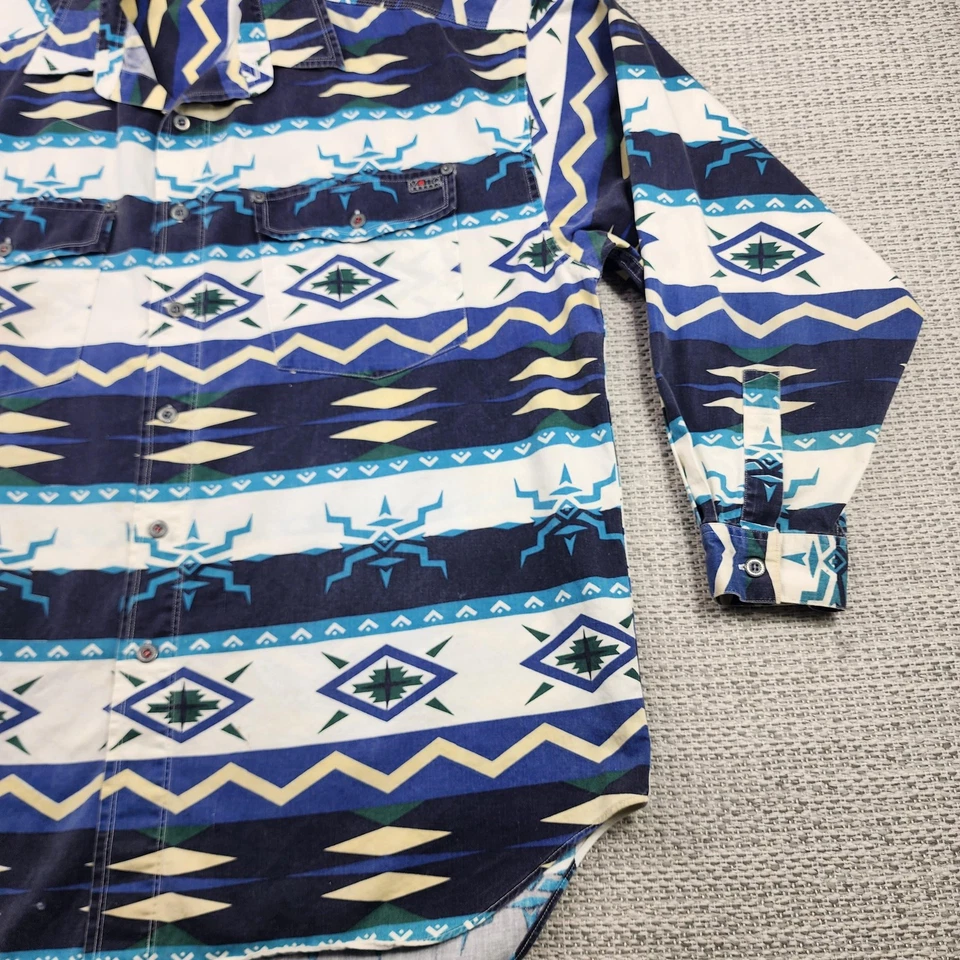 Motto Reddot Shirt Mens Large Blue Aztec Southwestern Button Front Western - Image 2 of 4